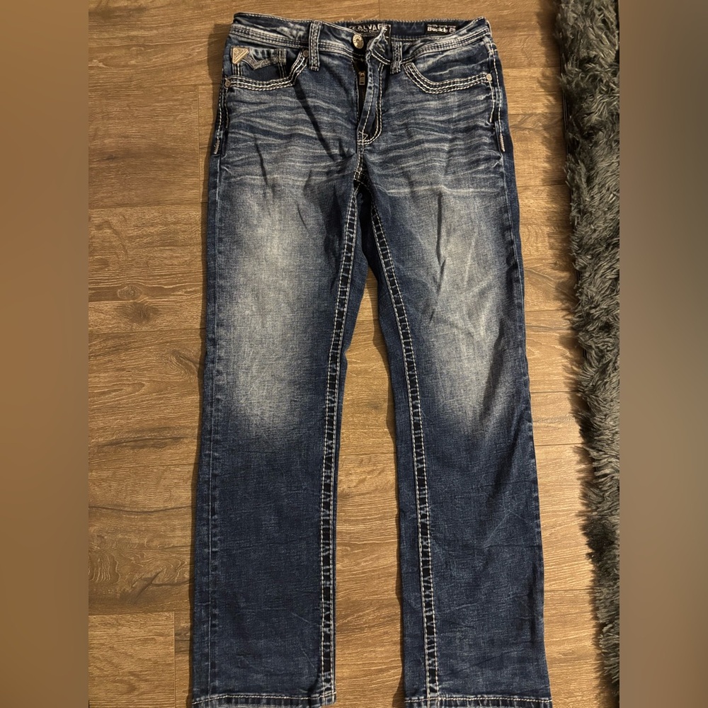 Salvage Men's Washed Dark Blue Straight-Leg Jeans(32x32)